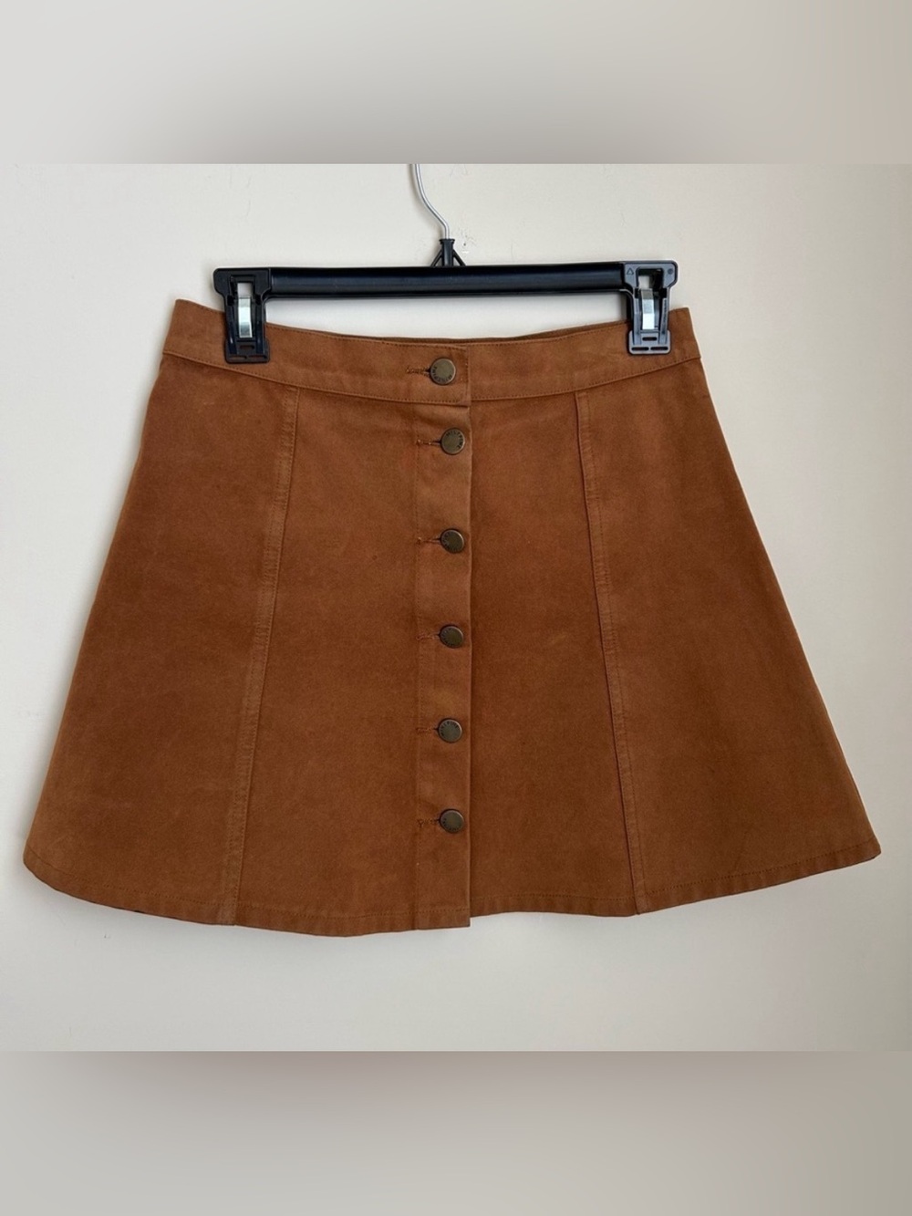 MINKPINK Brown Faux Cowboy Leather Suede Flat Button Front Mini Skirt Size S